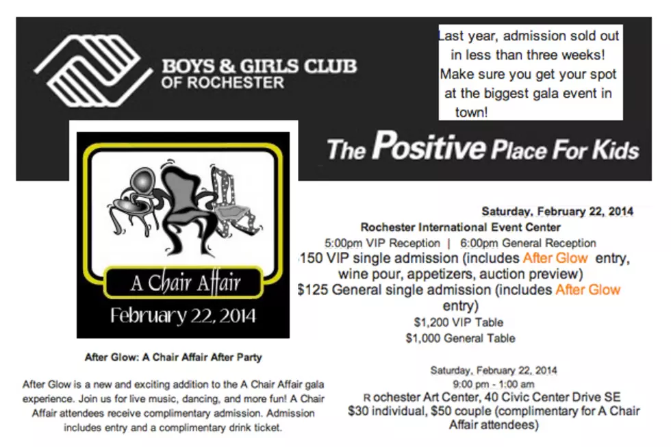 A Chair Affair Gala &#8211; The Boys &#038; Girls Club Of Rochester &#8211; With Complimentary &#8216;After Glow&#8217; Admission