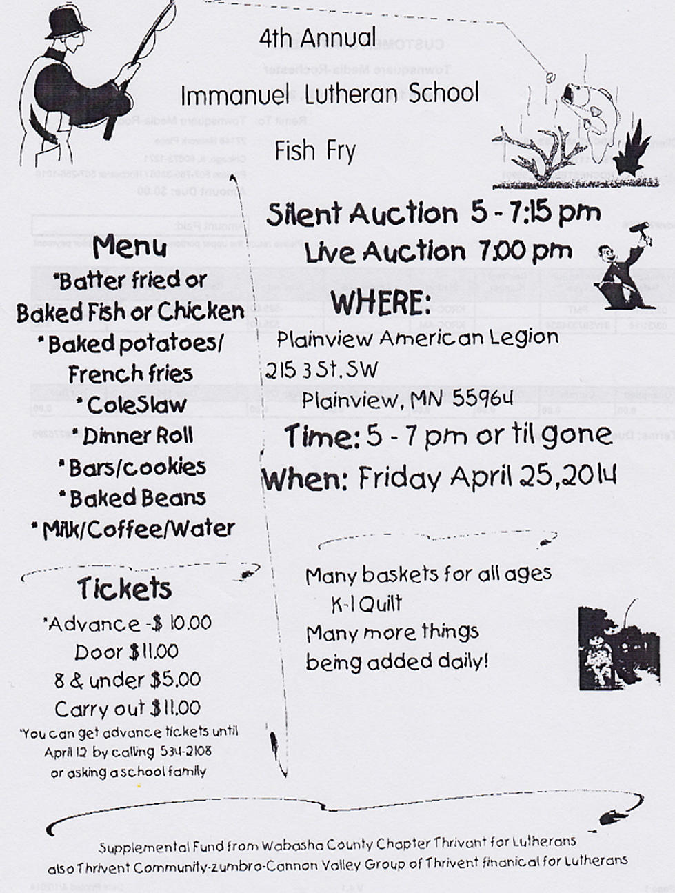 4th Annual Immanuel Lutheran School Fish Fry / Silent Auction