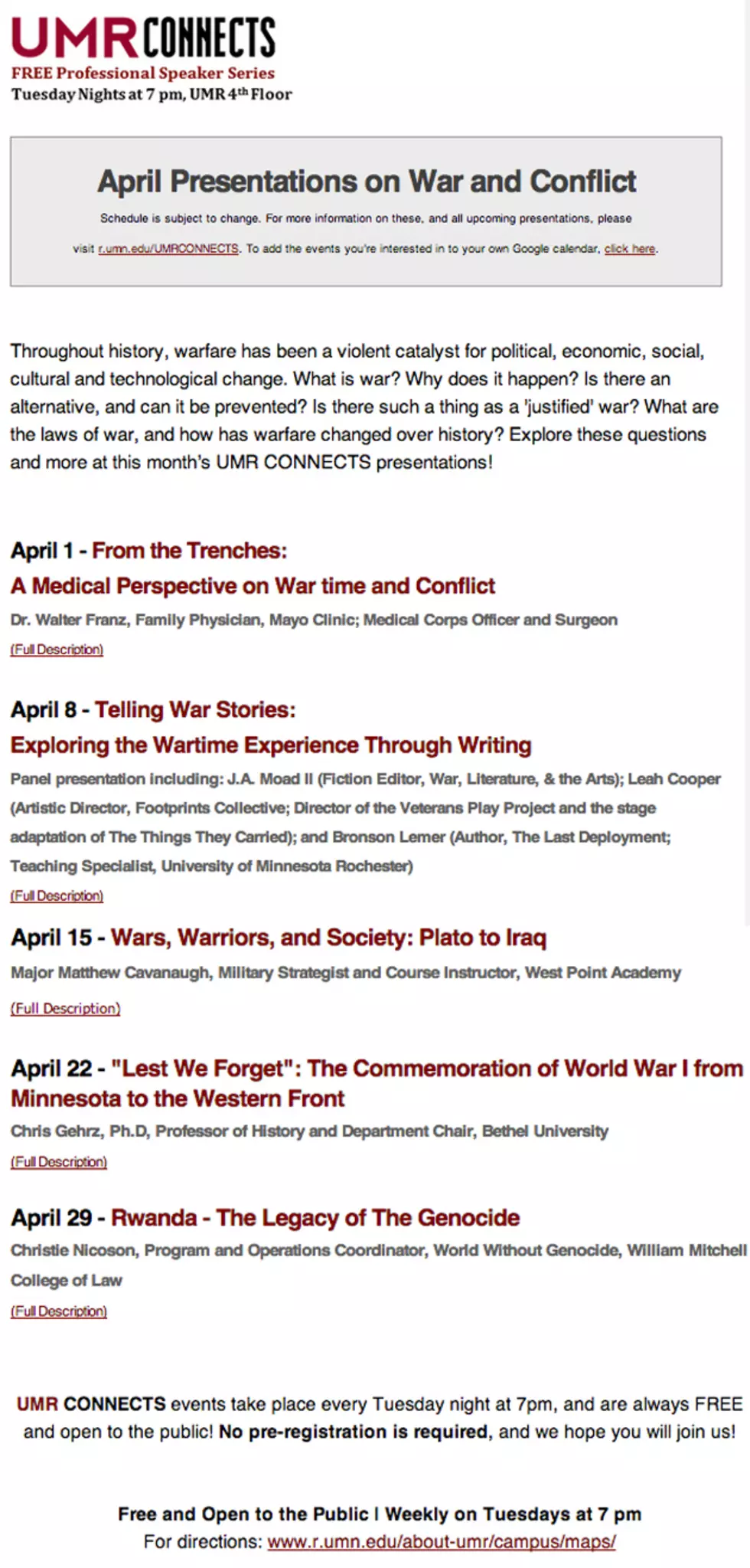 UMR Connects: April Presentations: War &#038; Conflict